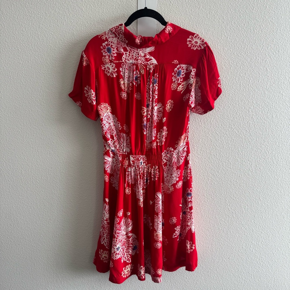 Free People Blue Hawaii Red Floral Print Short Sleeve Mini Dress A-Line Boho - Picture 10 of 14